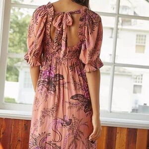 Anthropologie Pink Floral Backless Dress